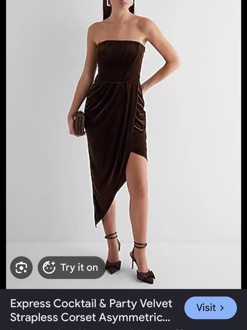 Express Strapless Brown Velvet Asymmetric Cocktail Dress